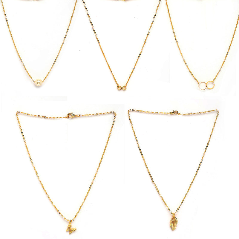 Gold Plated Gold Toned Pearl Necklace Infinity Butterfly Pendant Set