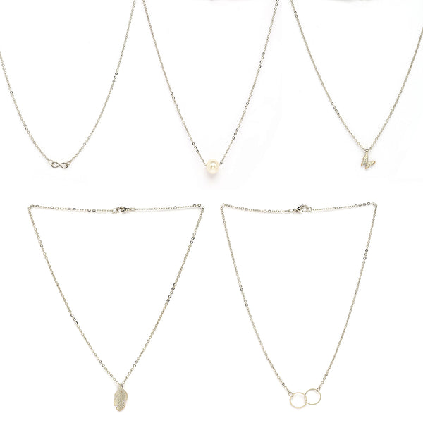 Rhodium Plated Silver Toned Pearl Infinity Butterfly Charm Pendant Set Of 5