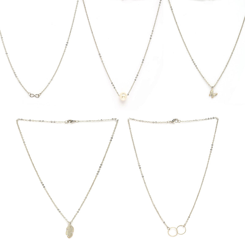 Rhodium Plated Silver Toned Pearl Infinity Butterfly Charm Pendant Set Of 5