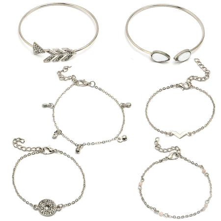 Latest Stylish Multilayer Rhodium Plated Silver Toned Cuff Bracelet