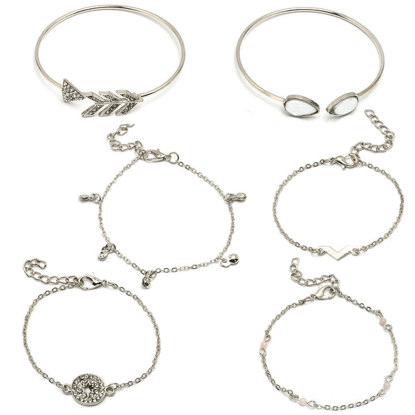 Latest Stylish Multilayer Rhodium Plated Silver Toned Cuff Bracelet