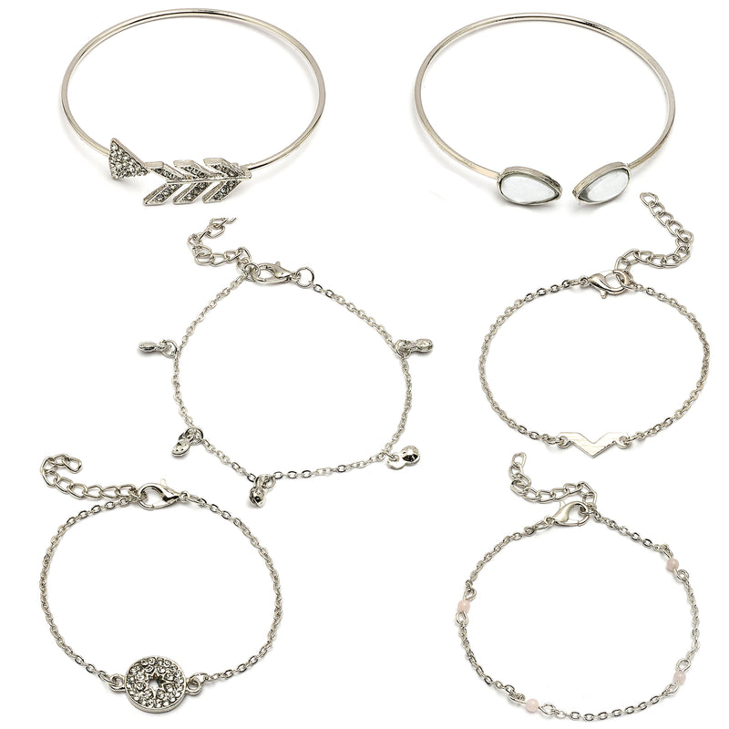 Latest Stylish Multilayer Rhodium Plated Silver Toned Cuff Bracelet