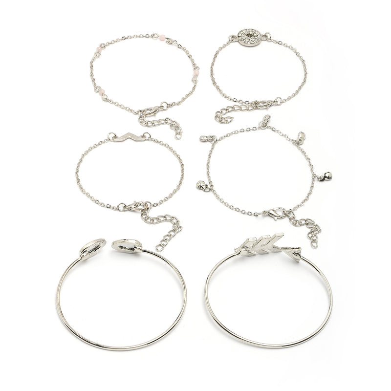 Latest Stylish Multilayer Rhodium Plated Silver Toned Cuff Bracelet