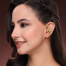 Gold Plated Antique Finish Leaf Motif Peacock Design Black Stone Pearl Drop Ear Cuff