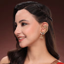 Stylish Green Stone Pearl Ethnic Ear Cuff Earrings For Women