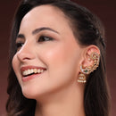 Stylish Green Stone Pearl Ethnic Ear Cuff Earrings For Women