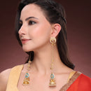 Gold Plated Long Chain Pearl Ethnic Kashmiri Earrings
