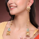 Gold Plated Long Chain Pearl Ethnic Kashmiri Earrings