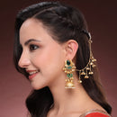 Ethnic Kashmiri Traditional Gold Plated Pearl Green Stone Earrings