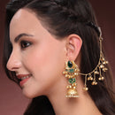 Ethnic Kashmiri Traditional Gold Plated Pearl Green Stone Earrings