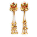 Gold Plated Royal Ethnic Long Chain Ghungroo Kashmiri Earrings