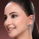 Oxidised Double Layer Peacock Shape Contemporary Ear Cuff Earrings