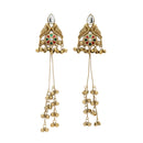 Gold Plated Ethnic Antique Finish Long Chain Kashmiri Earrings