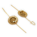 Gold Plated Antique Finish Circular Design Pearl Drop Ear Cuff