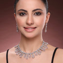 Rhodium Plated Brass American Diamond Floral Teardrop Necklace Set for Women