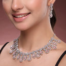 Rhodium Plated Brass American Diamond Floral Teardrop Necklace Set for Women