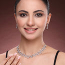 Silver Toned Brass Floral Marquise Necklace Set for Women