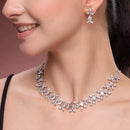 Silver Toned Brass Floral Marquise Necklace Set for Women