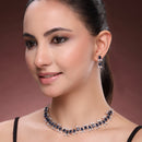 Sapphire Blue Silver Toned Brass Floral Marquise Necklace Set for Women