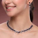 Sapphire Blue Silver Toned Brass Floral Marquise Necklace Set for Women