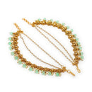 Gold Plated Sea Green Pearl Ethnic Ear Chain Earrings