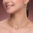 Gold Plated Brass American Diamond Pear Shape Floral Necklace Set