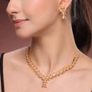 Silver Toned Brass Teardrop Floral Necklace Set for Women & Girls