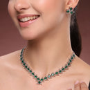 Silver Toned Brass Lotus Floral Necklace Set for Women & Girls