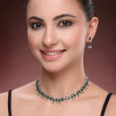 Silver Toned Brass Floral Marquise Necklace Set for Women & Girls