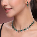 Silver Toned Brass Floral Marquise Necklace Set for Women & Girls