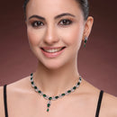 Rhodium Plated Brass American Diamond Floral Leaf Necklace Set