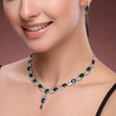 Rhodium Plated Brass American Diamond Floral Leaf Necklace Set