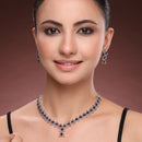Silver Toned Brass Floral Halo Necklace Set for Women