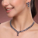 Silver Toned Brass Floral Halo Necklace Set for Women