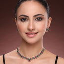 Silver Toned Brass Lotus Floral Necklace Set for Women