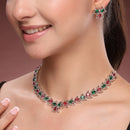Silver Toned Brass Lotus Floral Necklace Set for Women