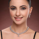 Silver Toned Brass Floral Leaf Necklace Set for Women & Girls