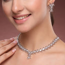 Silver Toned Brass Floral Leaf Necklace Set for Women & Girls