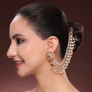 Gold Plated Royal White Pearl Ethnic Ear Chain Earrings