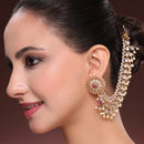 Gold Plated Royal White Pearl Ethnic Ear Chain Earrings