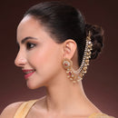 Multicolor Pearl Gold Plated Multilayer Ethnic Ear Chain Earrings