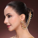 Gold Plated Sea Green Pearl Ethnic Ear Chain Earrings