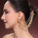 Gold Plated Sea Green Pearl Ethnic Ear Chain Earrings