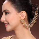 Gold Plated Multicolor Pearl Star Ethnic Ear Chain Earrings