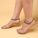 Silver-Plated Black Beaded Double Layer Silver-Toned Anklet for Women & Girls