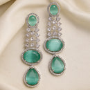 Rhodium Plated with Long Tear Drop Design Ocean Blue & White American Diamond Drop Earrings