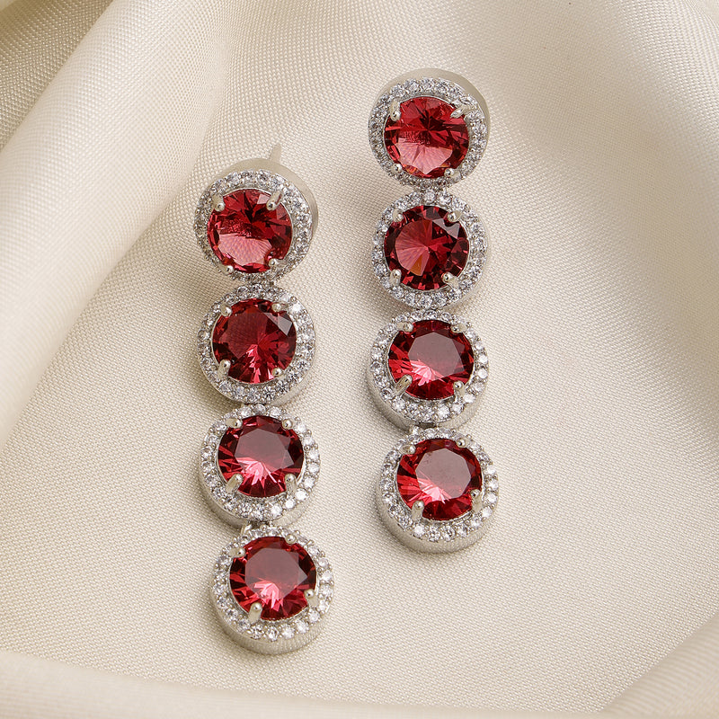 Rhodium Plated Silver Toned with Green American Diamonds Dangler earrings