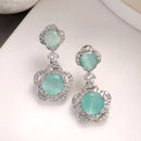 Rhodium Plated with Dual Ocean Blue American Diamonds Drop Earrings