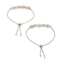 Rhodium Plated AD Studded Silver Plated Adjustable Chain Set Of 2 Bracelet For Women