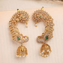 Stylish Green Stone Pearl Ethnic Ear Cuff Earrings For Women